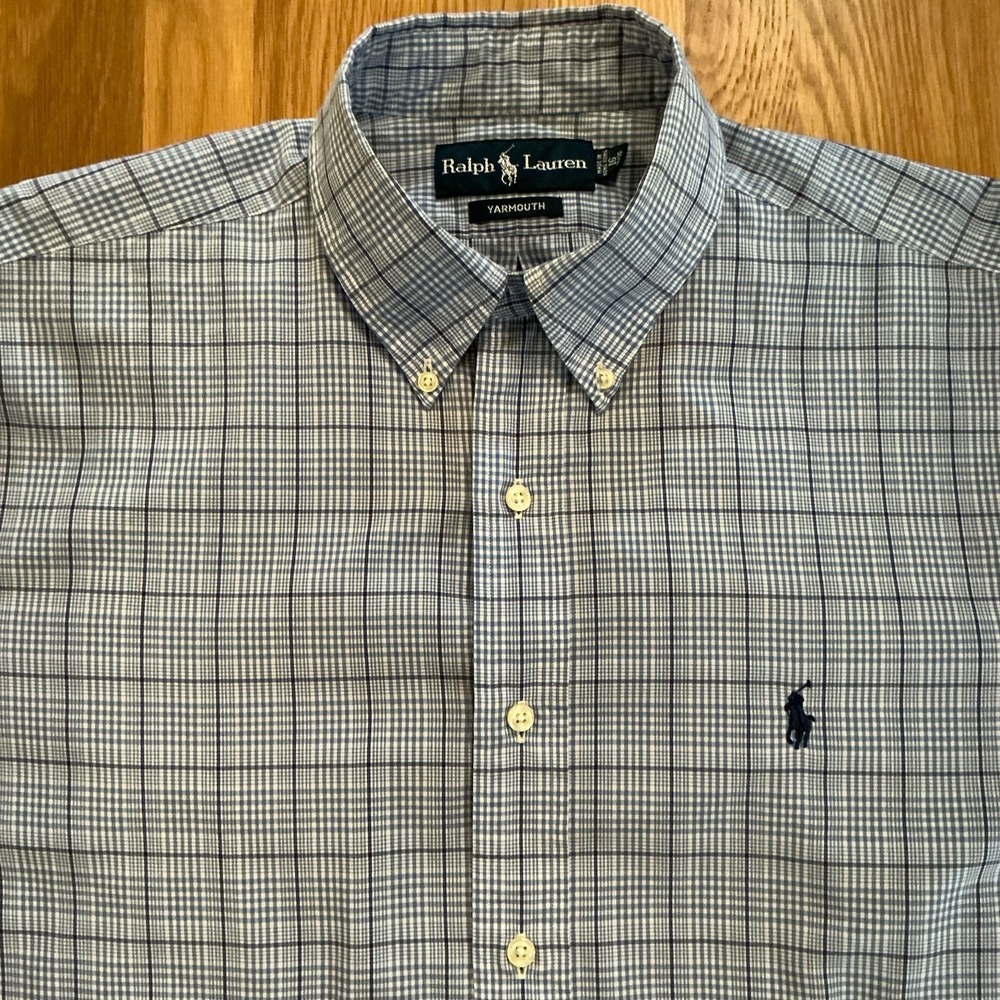 Polo Ralph Lauren Yarmouth Shirt 16 34/35 Blue Check Button Down Cotton - Picture 2 of 8